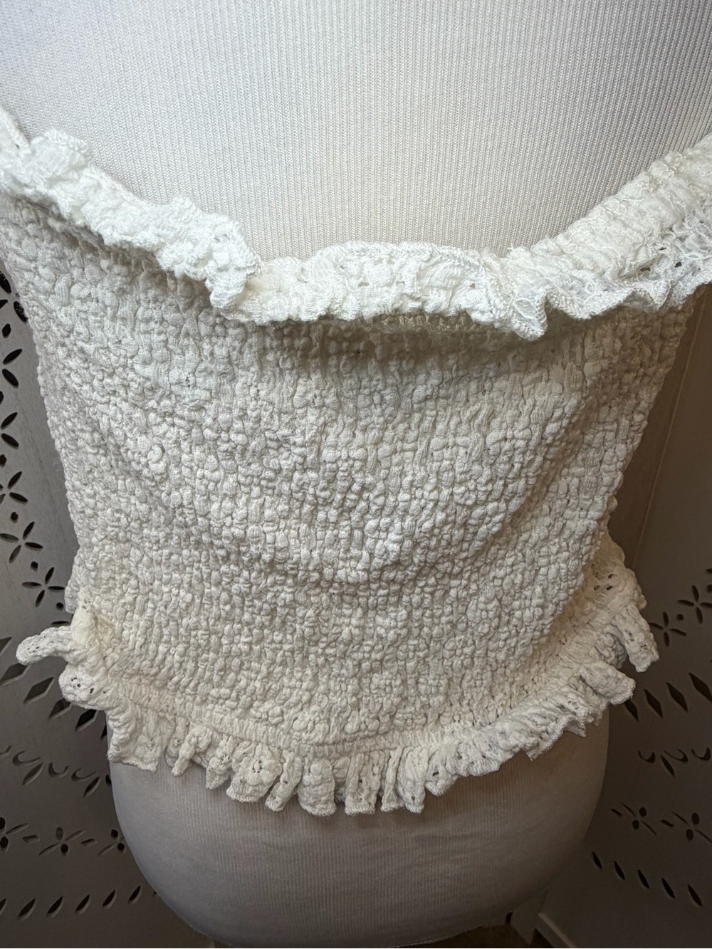 White Ruffled Off Shoulder Boho Crop Top - Picture 12 of 15